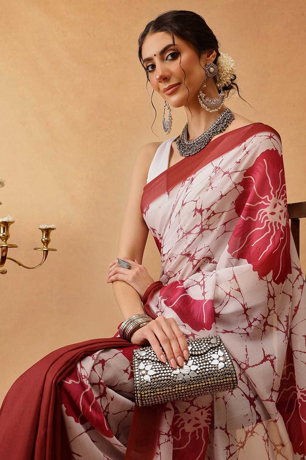 Eva Brown Mul Cotton Floral Digital Printed Ready to Wear One Minute Saree