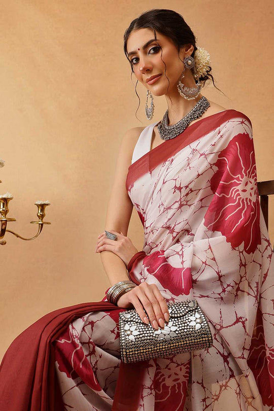 Eva Brown Mul Cotton Floral Digital Printed Ready to Wear One Minute Saree