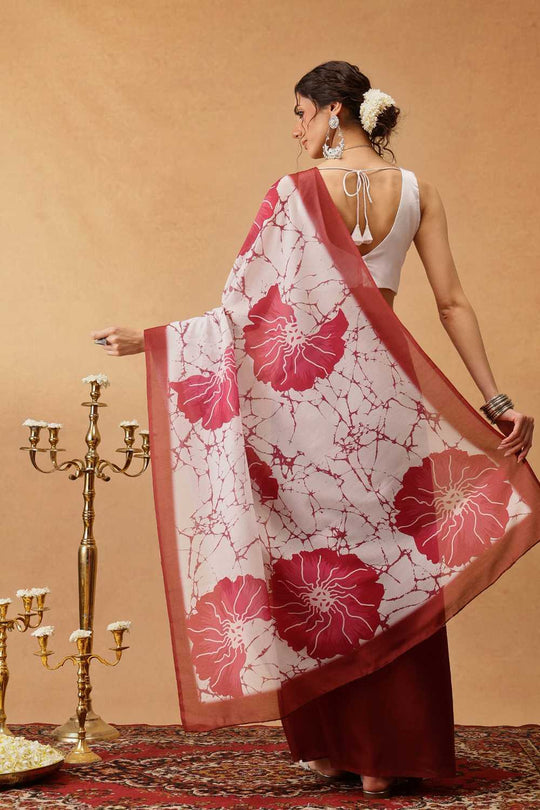 Eva Brown Mul Cotton Floral Digital Printed Ready to Wear One Minute Saree