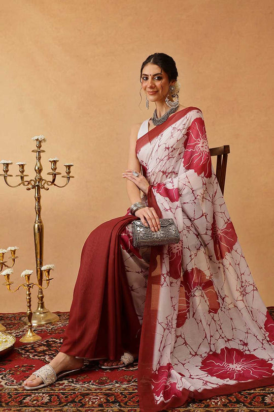 Eva Brown Mul Cotton Floral Digital Printed Ready to Wear One Minute Saree