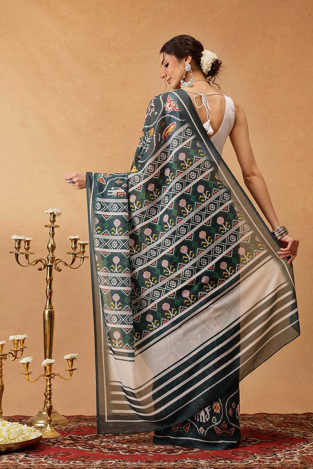Eva Green Mul Cotton Ikat Digital Printed Ready to Wear One Minute Saree