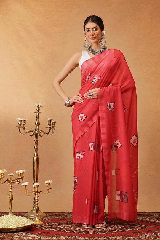 Eva Red Mul Cotton Abstract Digital Printed Ready to Wear One Minute Saree
