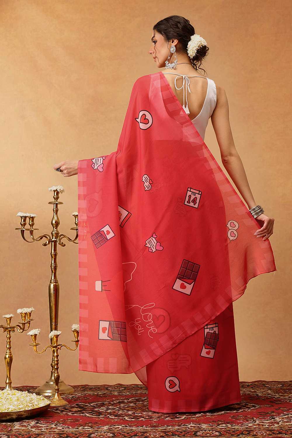 Eva Red Mul Cotton Abstract Digital Printed Ready to Wear One Minute Saree