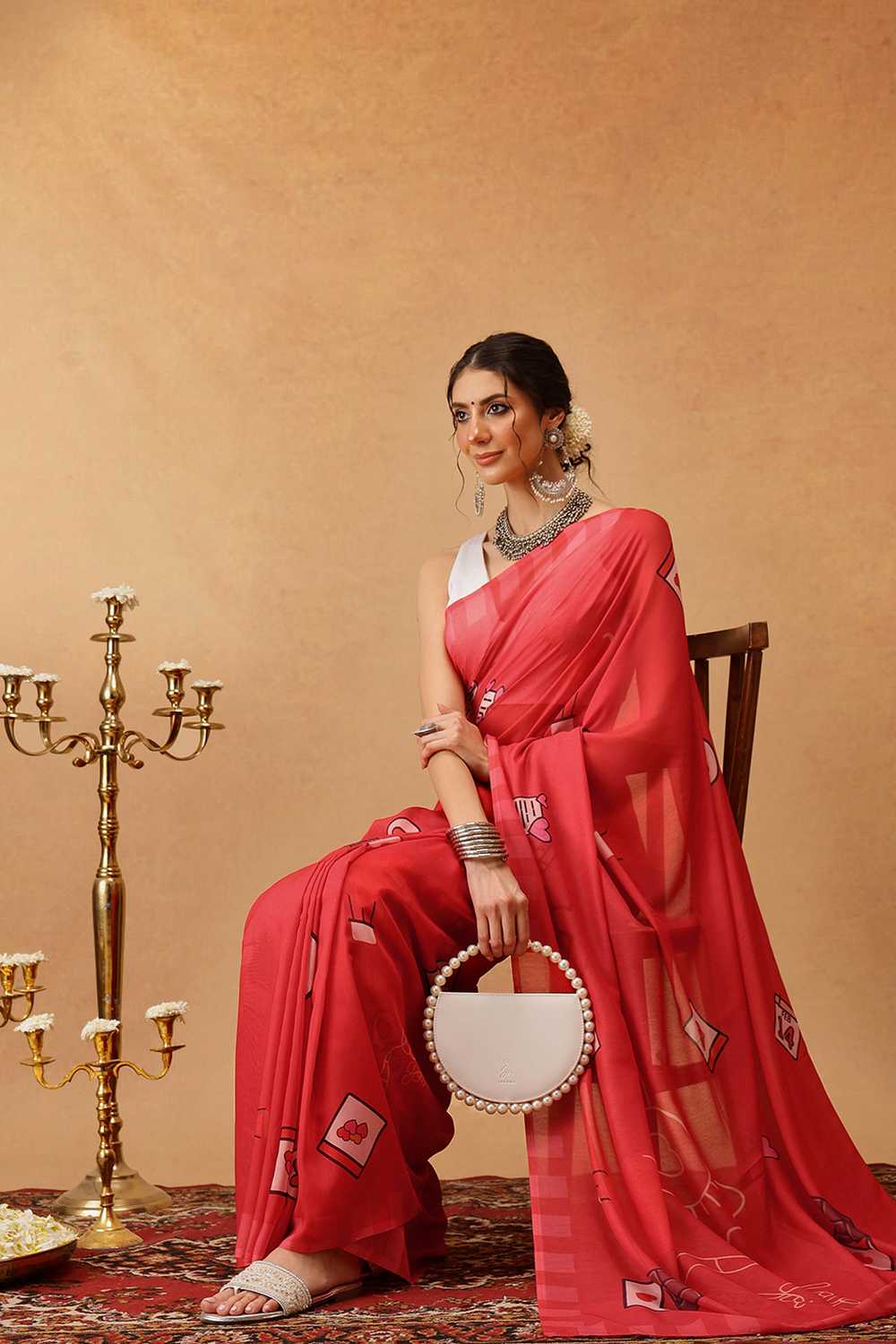 Eva Red Mul Cotton Abstract Digital Printed Ready to Wear One Minute Saree