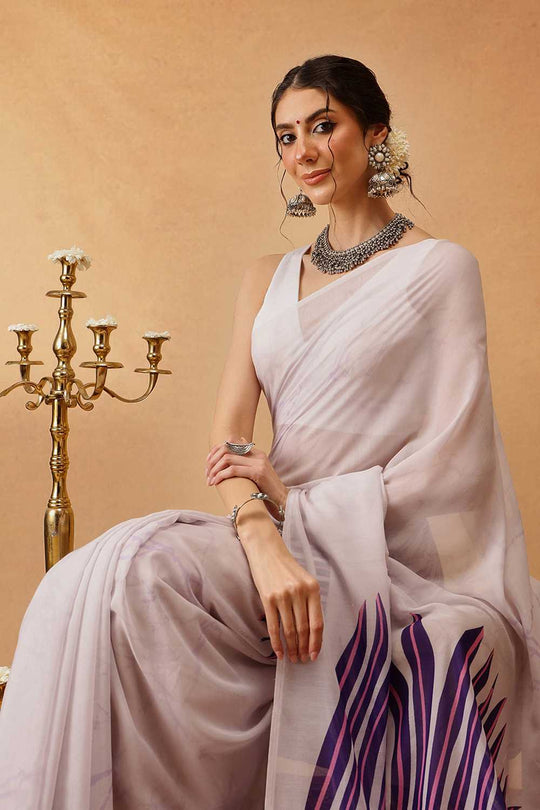 Eva Off White Mul Cotton Abstract Digital Printed Ready to Wear One Minute Saree