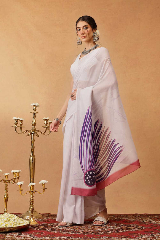Eva Off White Mul Cotton Abstract Digital Printed Ready to Wear One Minute Saree