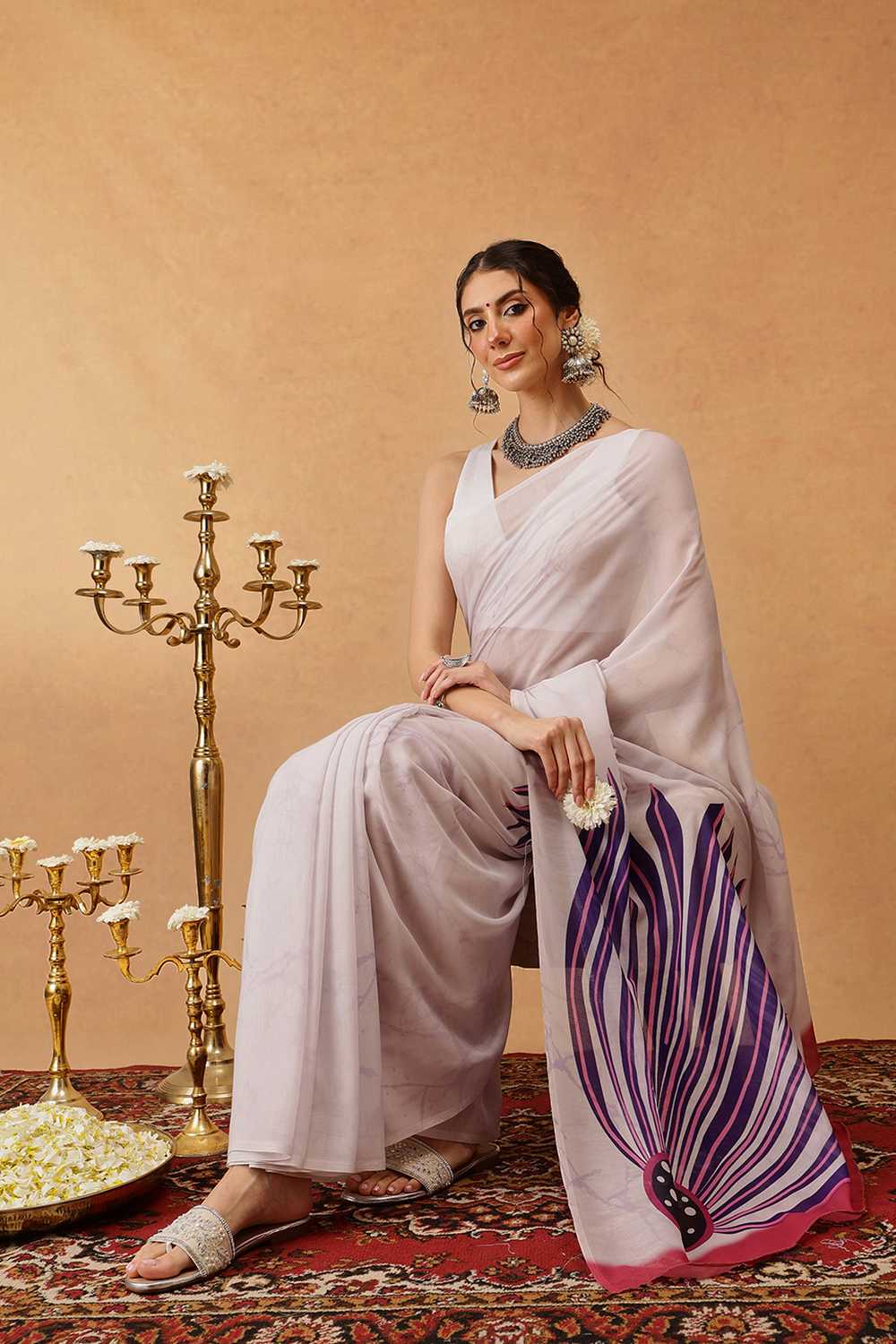 Eva Off White Mul Cotton Abstract Digital Printed Ready to Wear One Minute Saree