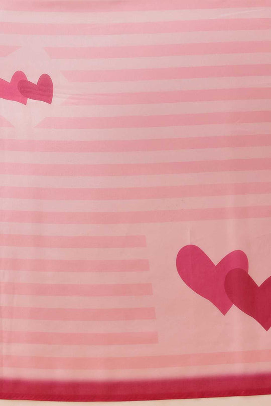 Eva Pink Mul Cotton Striped Digital Printed Ready to Wear One Minute Saree