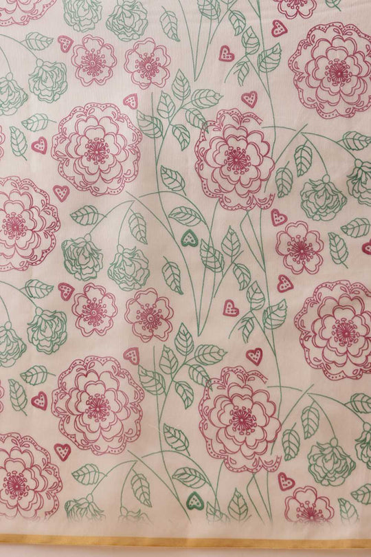 Zora Off White Cotton Blend Floral Digital Printed Ready to Wear One Minute Saree