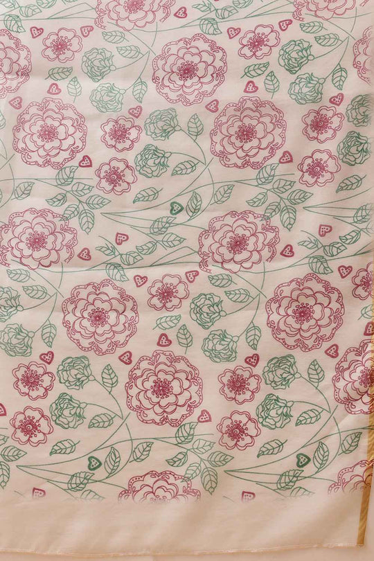 Zora Off White Cotton Blend Floral Digital Printed Ready to Wear One Minute Saree