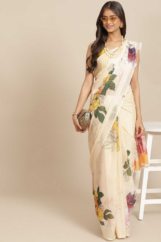 Corrine Yellow Chiffon Floral Digital Printed Ready to Wear One Minute Saree