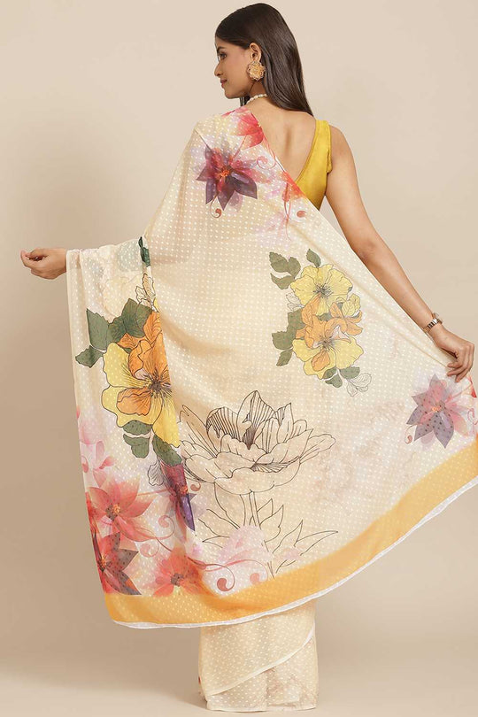 Corrine Yellow Chiffon Floral Digital Printed Ready to Wear One Minute Saree