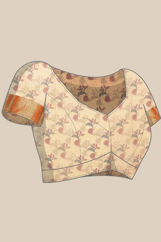 Trina Beige Soft Silk Kalamkari Printed Ready to Wear Saree