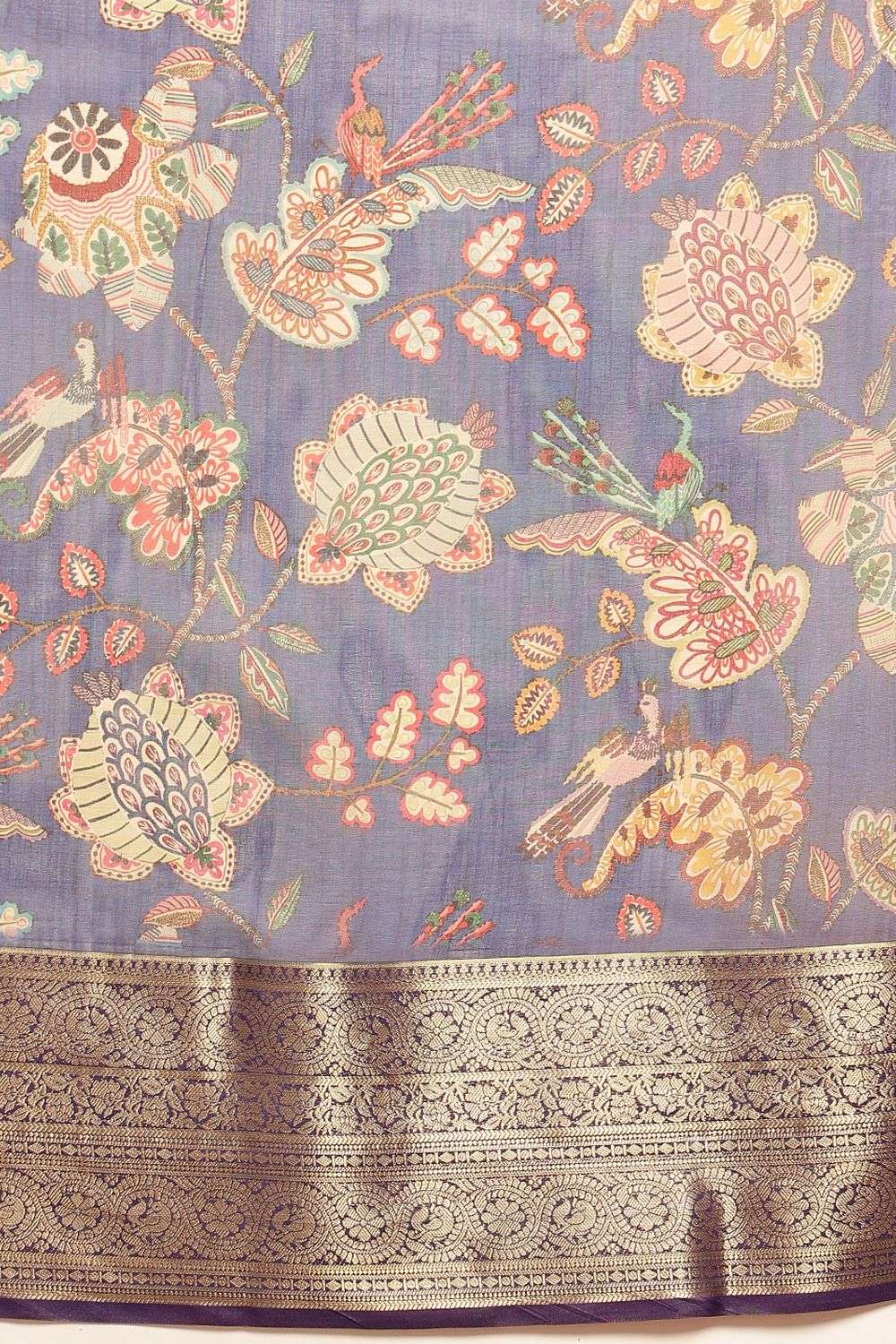 Maja Blue Soft Silk Kalamkari Printed Ready to Wear Saree