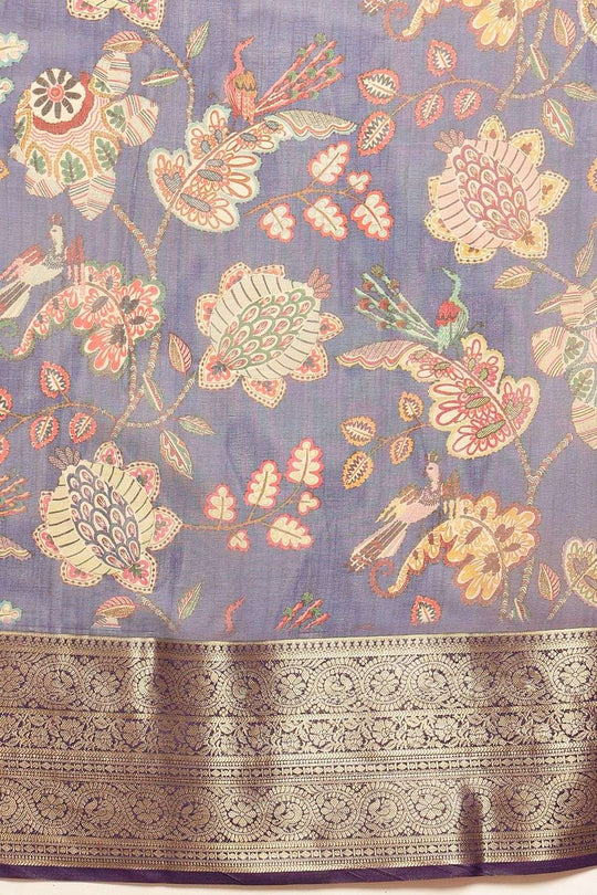 Maja Blue Soft Silk Kalamkari Printed Ready to Wear Saree