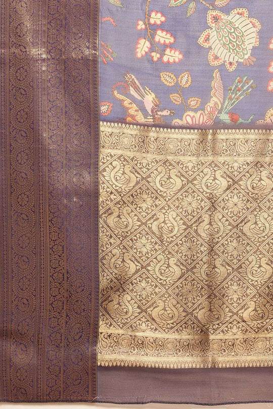 Maja Blue Soft Silk Kalamkari Printed Ready to Wear Saree