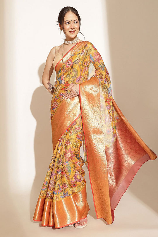 Ella Soft Silk Kalamkari Printed Ready to Wear Saree