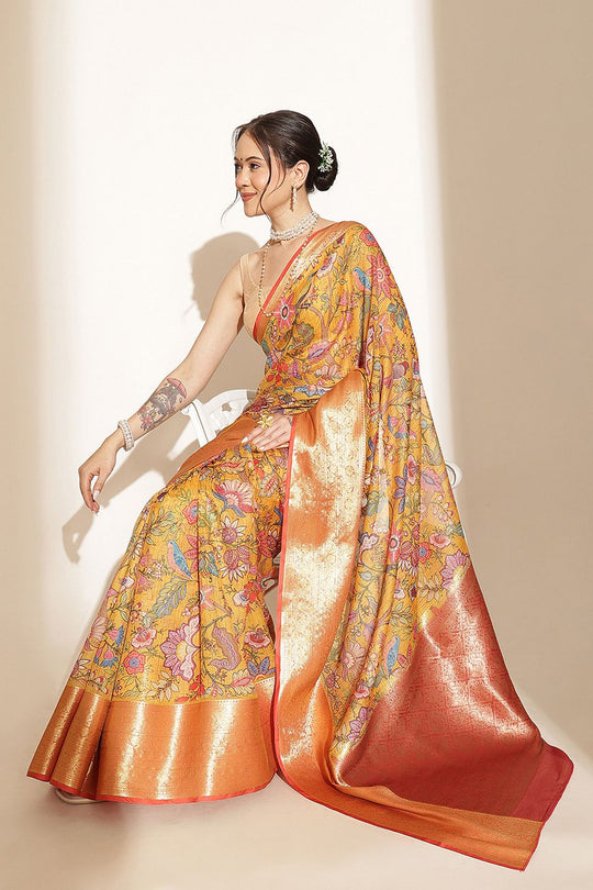 Ella Soft Silk Kalamkari Printed Ready to Wear Saree