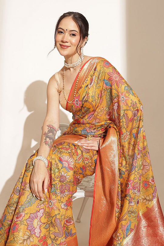 Ella Soft Silk Kalamkari Printed Ready to Wear Saree