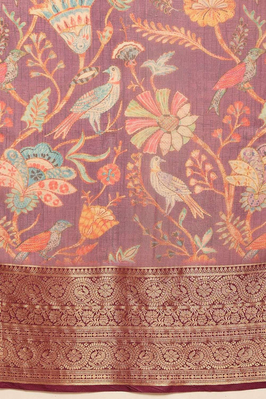 Rosa Purple Soft Silk Kalamkari Printed Ready to Wear Saree