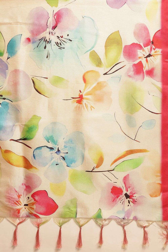 Megha Beige Soft Silk Floral Printed Ready to Wear Saree