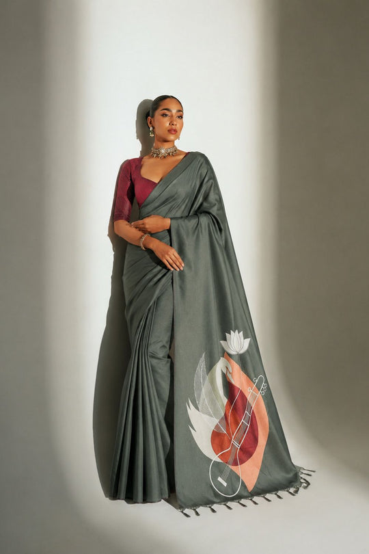 Emma Olive Soft Silk Floral Ready to Wear Saree