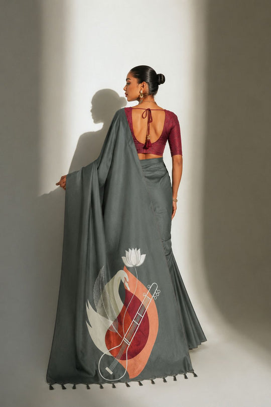 Emma Olive Soft Silk Floral Ready to Wear Saree