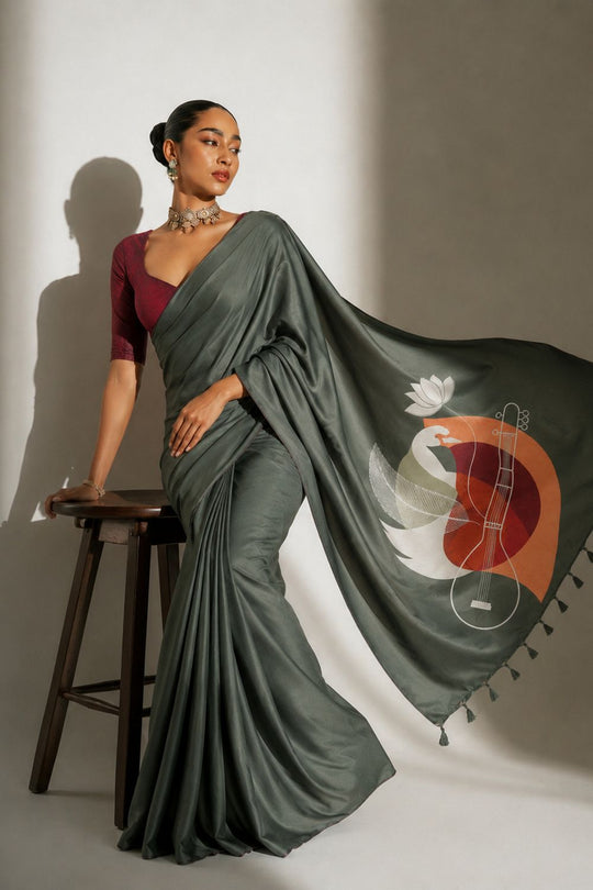 Emma Olive Soft Silk Floral Ready to Wear Saree