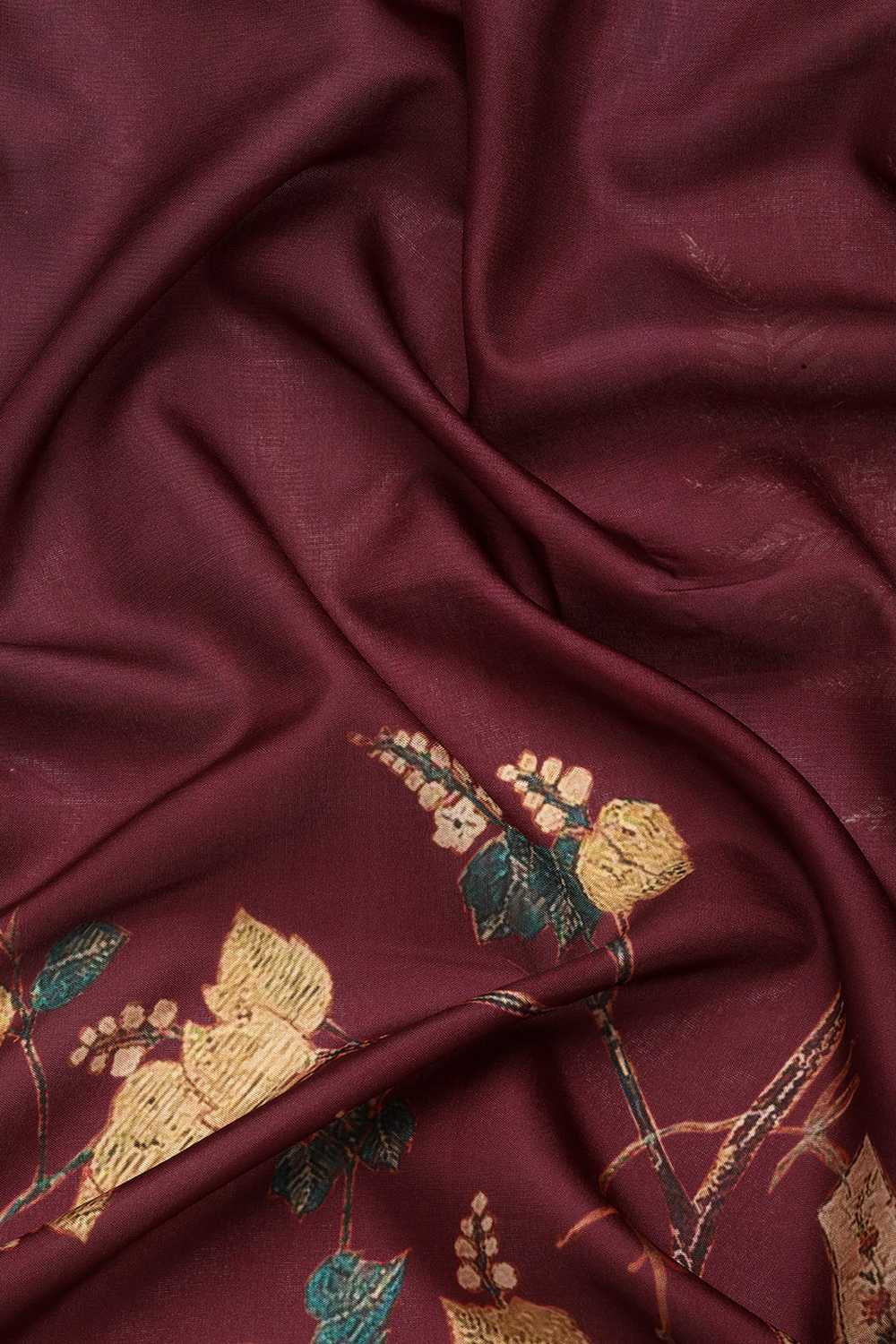 Ruhi Wine Kanchipuram Silk Floral Digital Printed Ready to Wear One Minute Saree