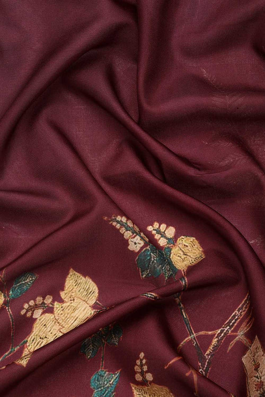 Ruhi Wine Kanchipuram Silk Floral Digital Printed Ready to Wear One Minute Saree