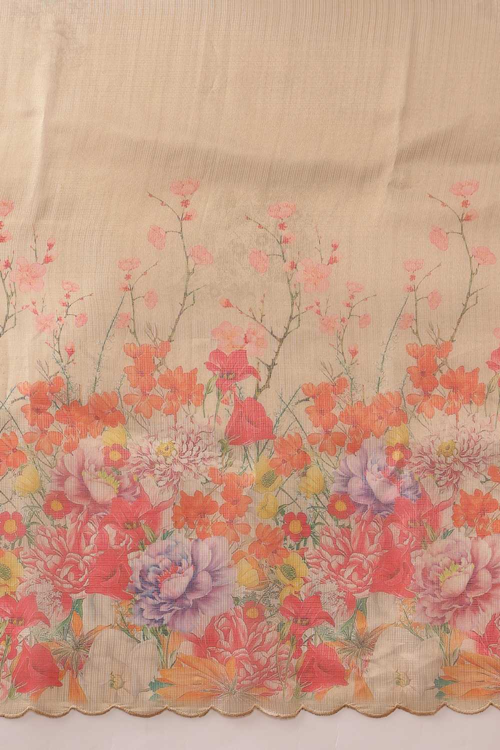 Anise Beige Tissue Floral Digital Printed Ready to Wear One Minute Saree