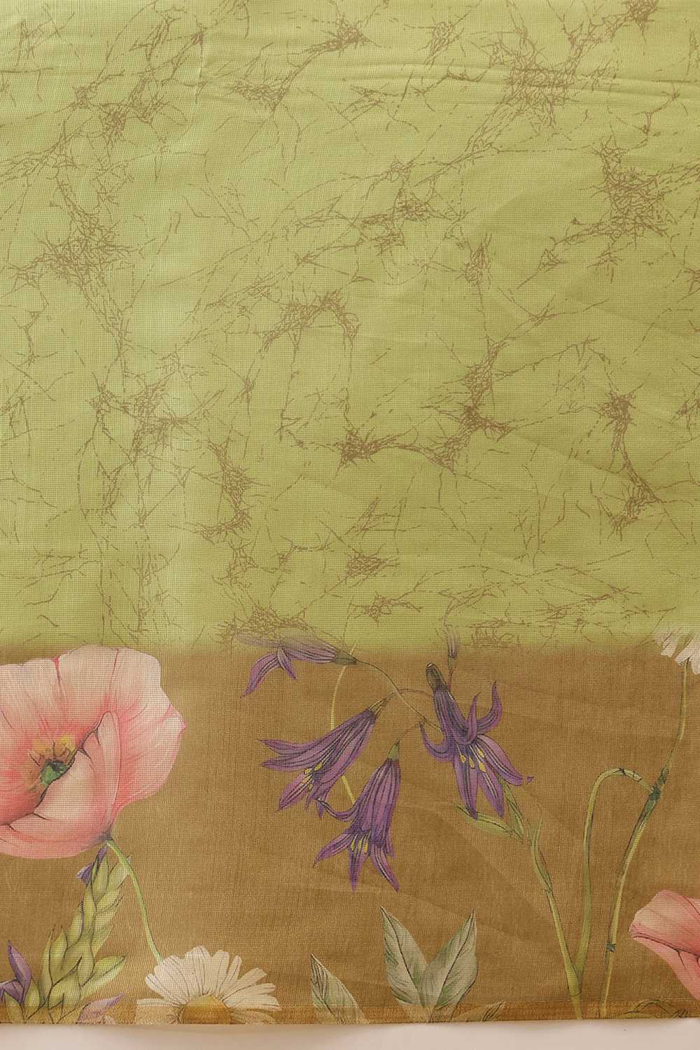 Zora Olive Cotton Blend Floral Digital Printed Ready to Wear One Minute Saree