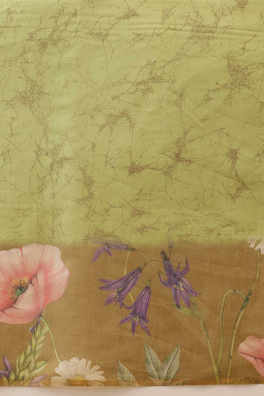 Zora Olive Cotton Blend Floral Digital Printed Ready to Wear One Minute Saree