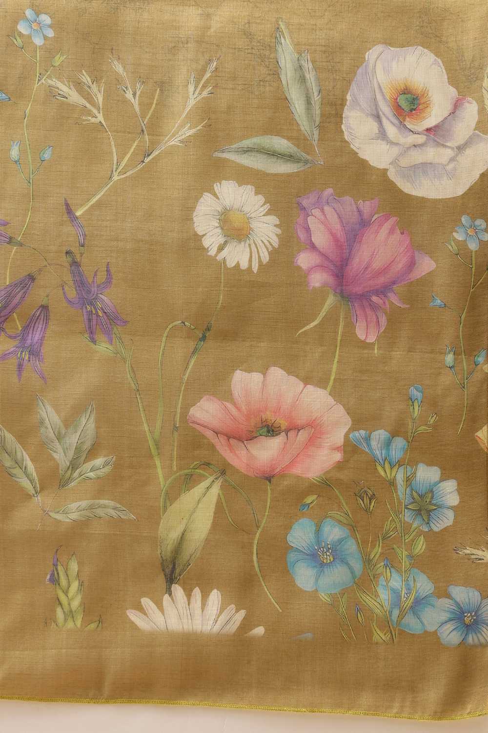 Zora Olive Cotton Blend Floral Digital Printed Ready to Wear One Minute Saree