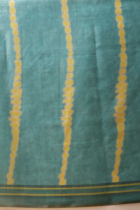 Zora Teal Cotton Blend Striped Digital Printed Ready to Wear One Minute Saree