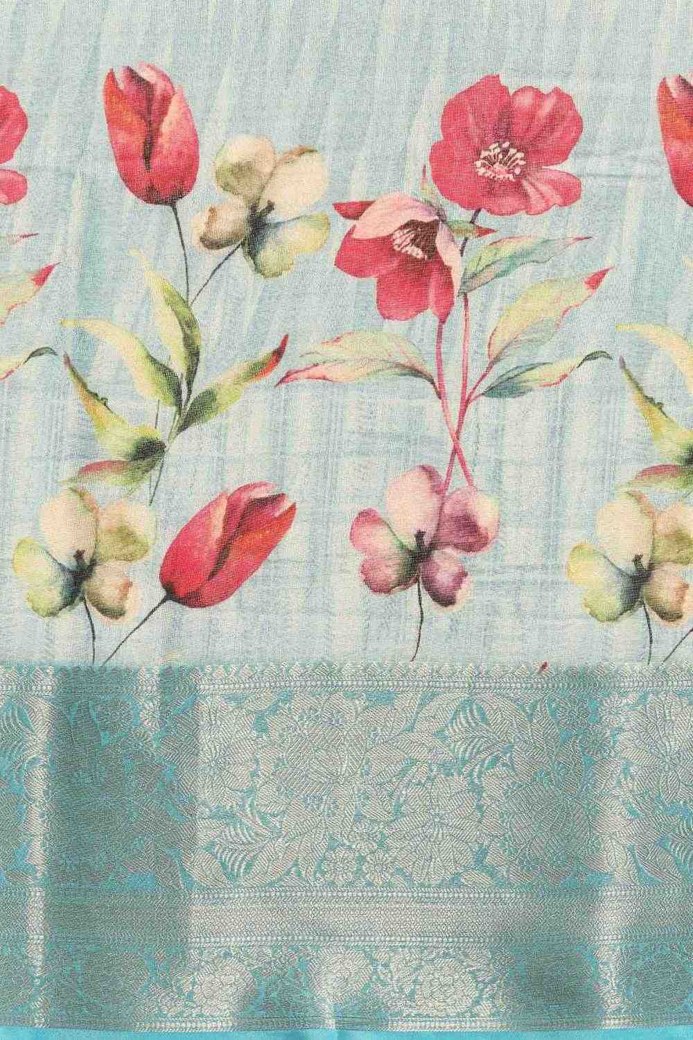 Anise Blue Tissue Floral Digital Printed Ready to Wear One Minute Saree