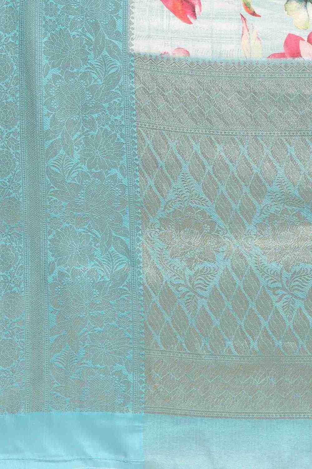Anise Blue Tissue Floral Digital Printed Ready to Wear One Minute Saree