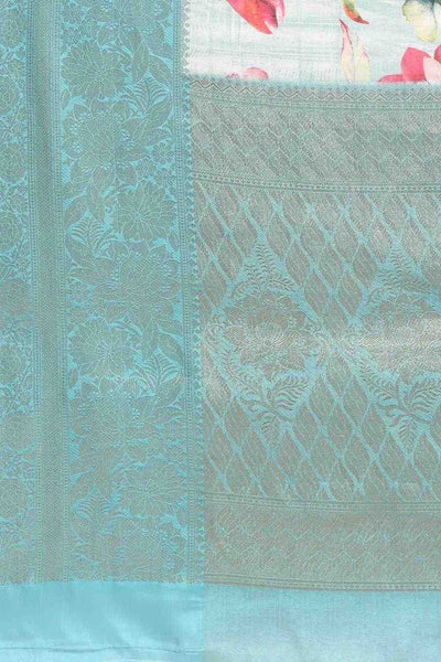 Anise Blue Tissue Floral Digital Printed Ready to Wear One Minute Saree