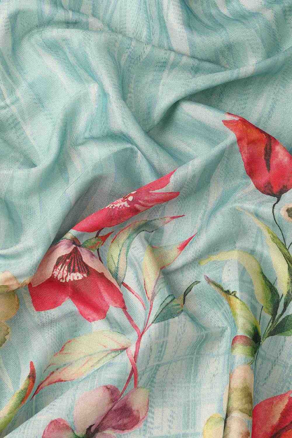 Anise Blue Tissue Floral Digital Printed Ready to Wear One Minute Saree