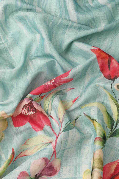 Anise Blue Tissue Floral Digital Printed Ready to Wear One Minute Saree