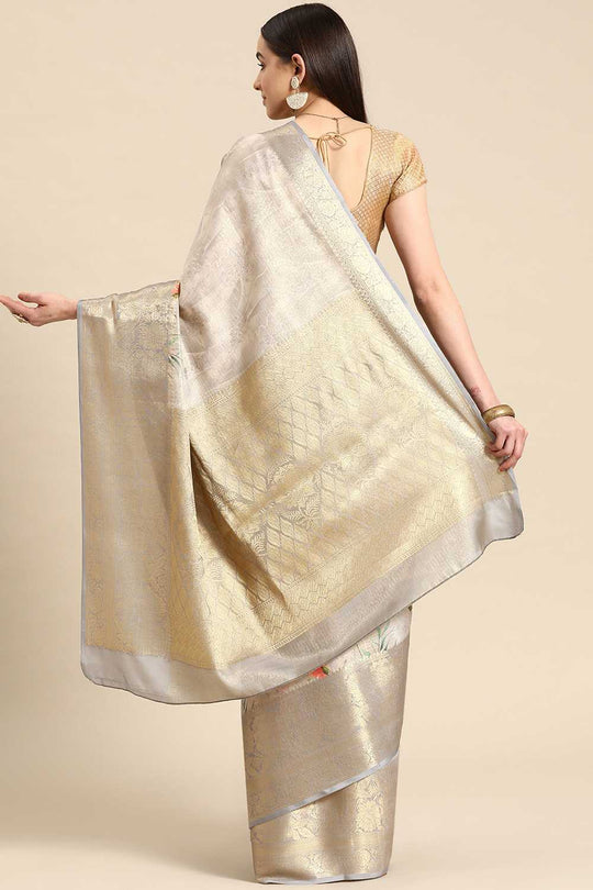 Anise Grey Tissue Floral Digital Printed Ready to Wear One Minute Saree