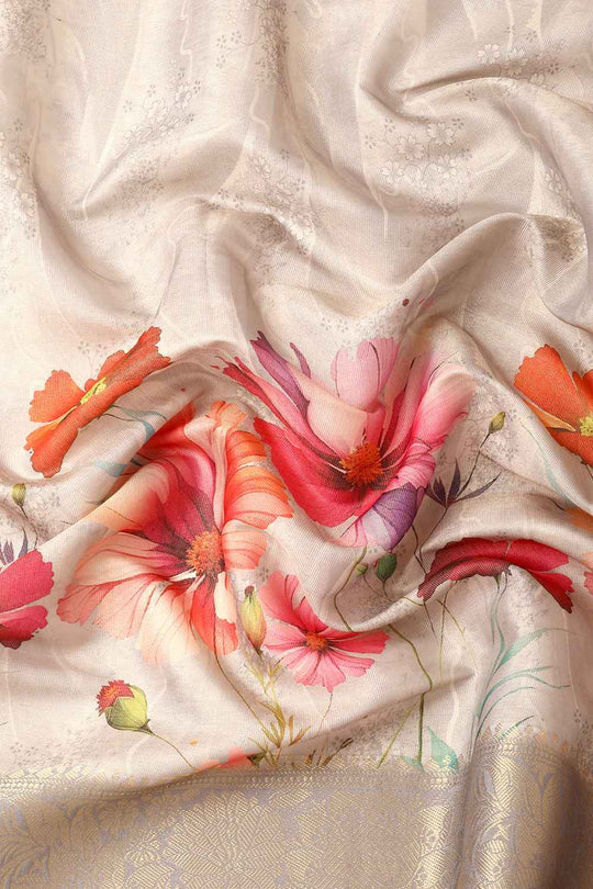 Anise Grey Tissue Floral Digital Printed Ready to Wear One Minute Saree