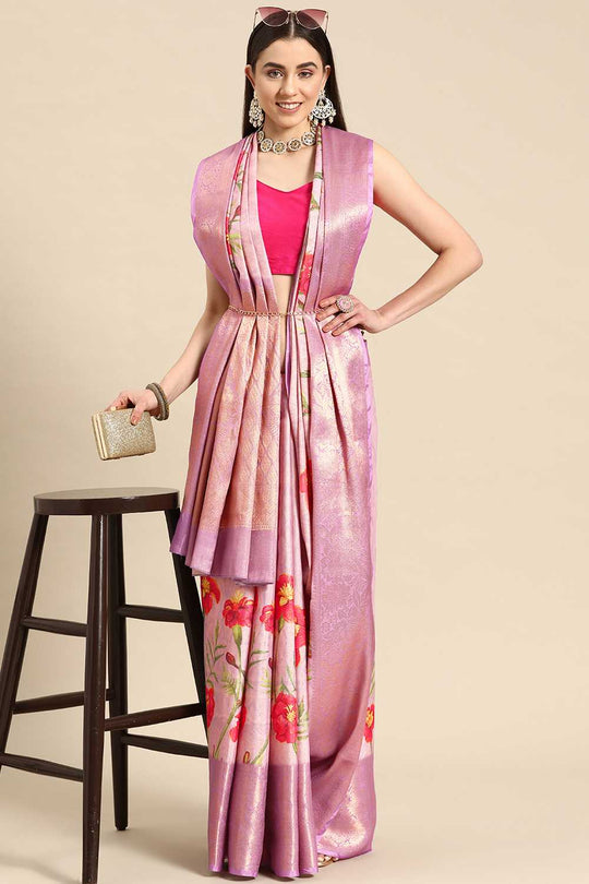 Anise Lavender Tissue Floral Digital Printed Ready to Wear One Minute Saree