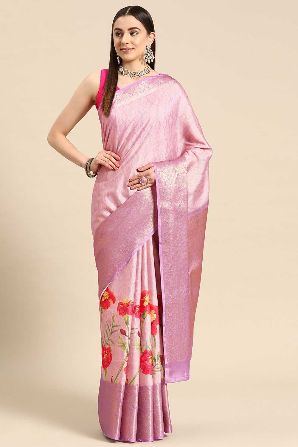 Anise Lavender Tissue Floral Digital Printed Ready to Wear One Minute Saree