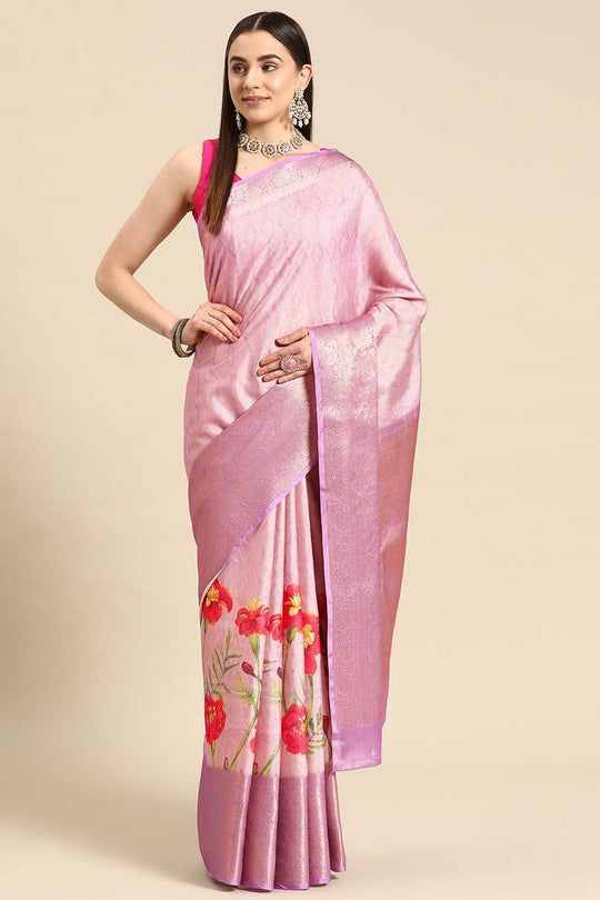 Anise Lavender Tissue Floral Digital Printed Ready to Wear One Minute Saree
