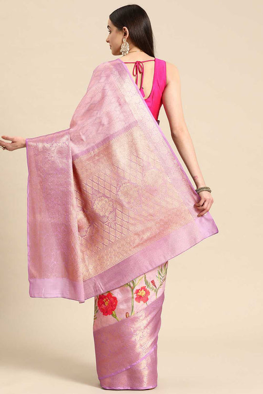 Anise Lavender Tissue Floral Digital Printed Ready to Wear One Minute Saree