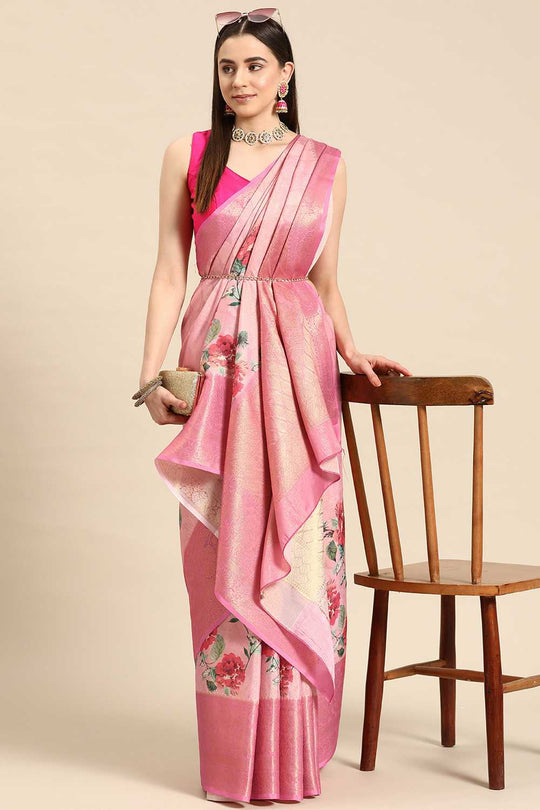Anise Pink Tissue Floral Digital Printed Ready to Wear One Minute Saree