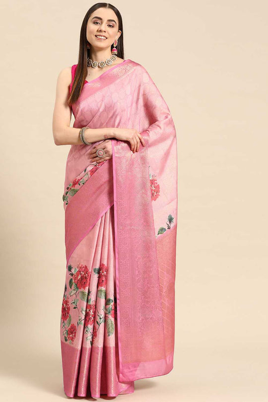 Anise Pink Tissue Floral Digital Printed Ready to Wear One Minute Saree