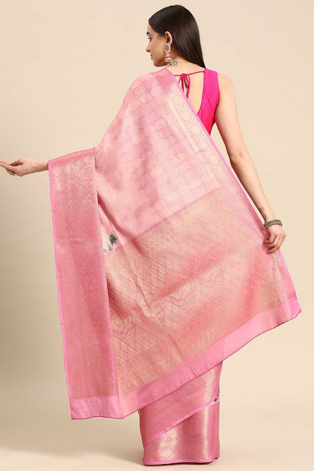 Anise Pink Tissue Floral Digital Printed Ready to Wear One Minute Saree