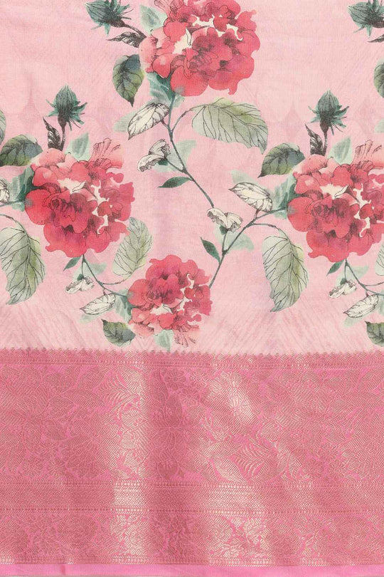 Anise Pink Tissue Floral Digital Printed Ready to Wear One Minute Saree